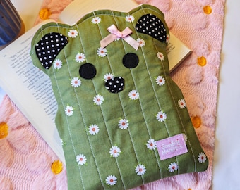 Bear-Shaped Book Sleeve in Olive Green with Pink Dainty Bow