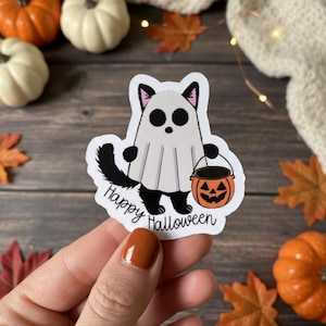 Ghost Cat Halloween Sticker | Waterproof Vinyl
