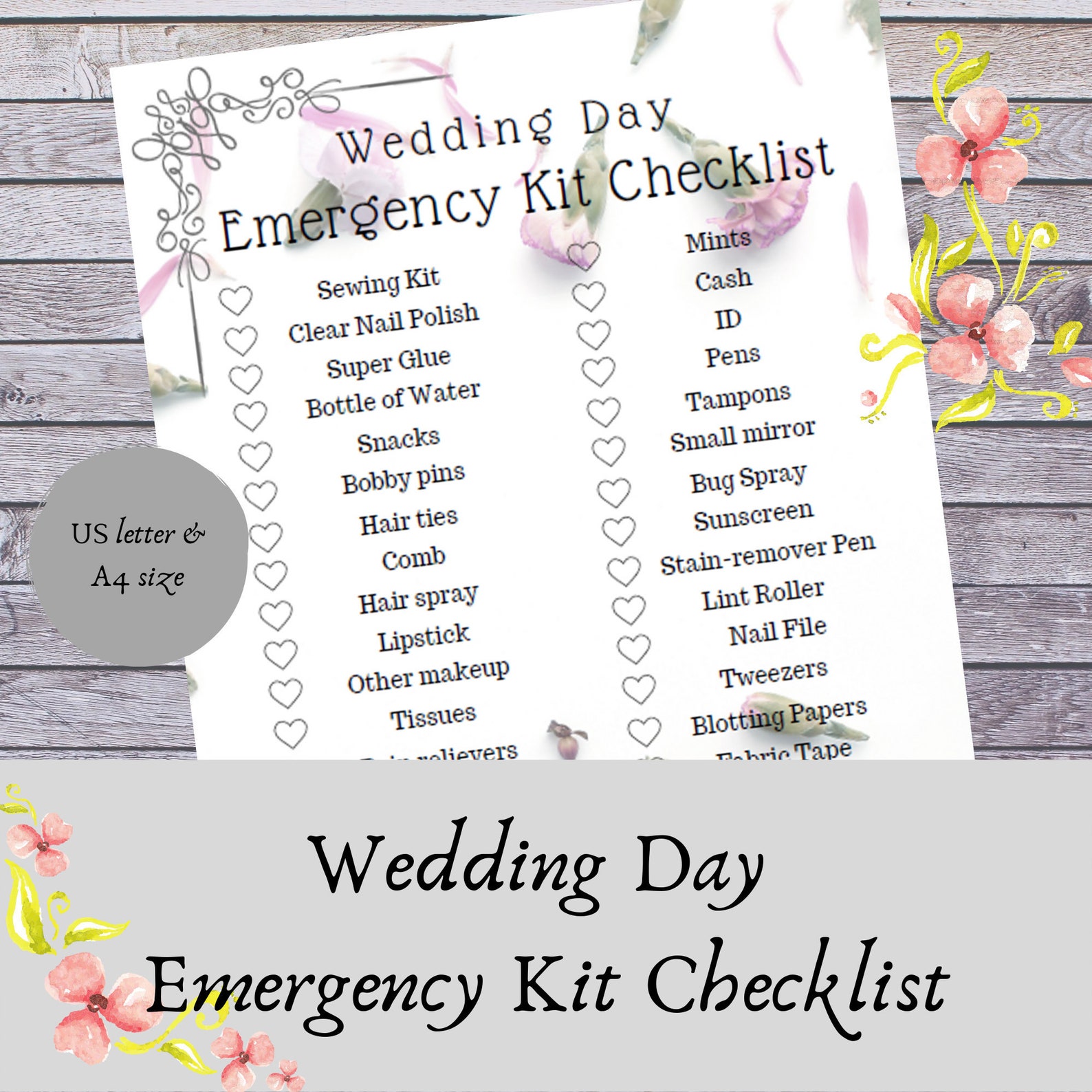 Wedding Day Emergency Kit Checklist Wedding Emergency Etsy