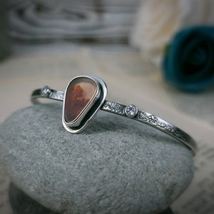 Brazalete de plata con ágata escénica // Joyas de ágata dendrítica para mujer // Joyas de otoño