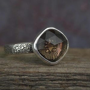 Silver Smoky Quartz Star Ring