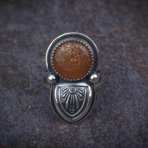Sunstone Sterling Silver Ring Women&#39;s Size 7 // Artisan Silver Jewelry //