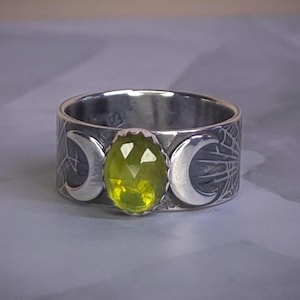 Vesuvianite Moon Spider Web Sterling Silver Ring 925 Made To Order