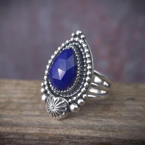 Lapis Lazuli Frilly Silber Damenring Gr. 6.5 // Frilly Stamped Sterling Silber