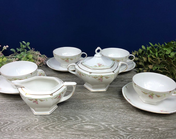Austrian Antique Tea Set Moritz Zdekauer Habsburg China Green Pink and ...