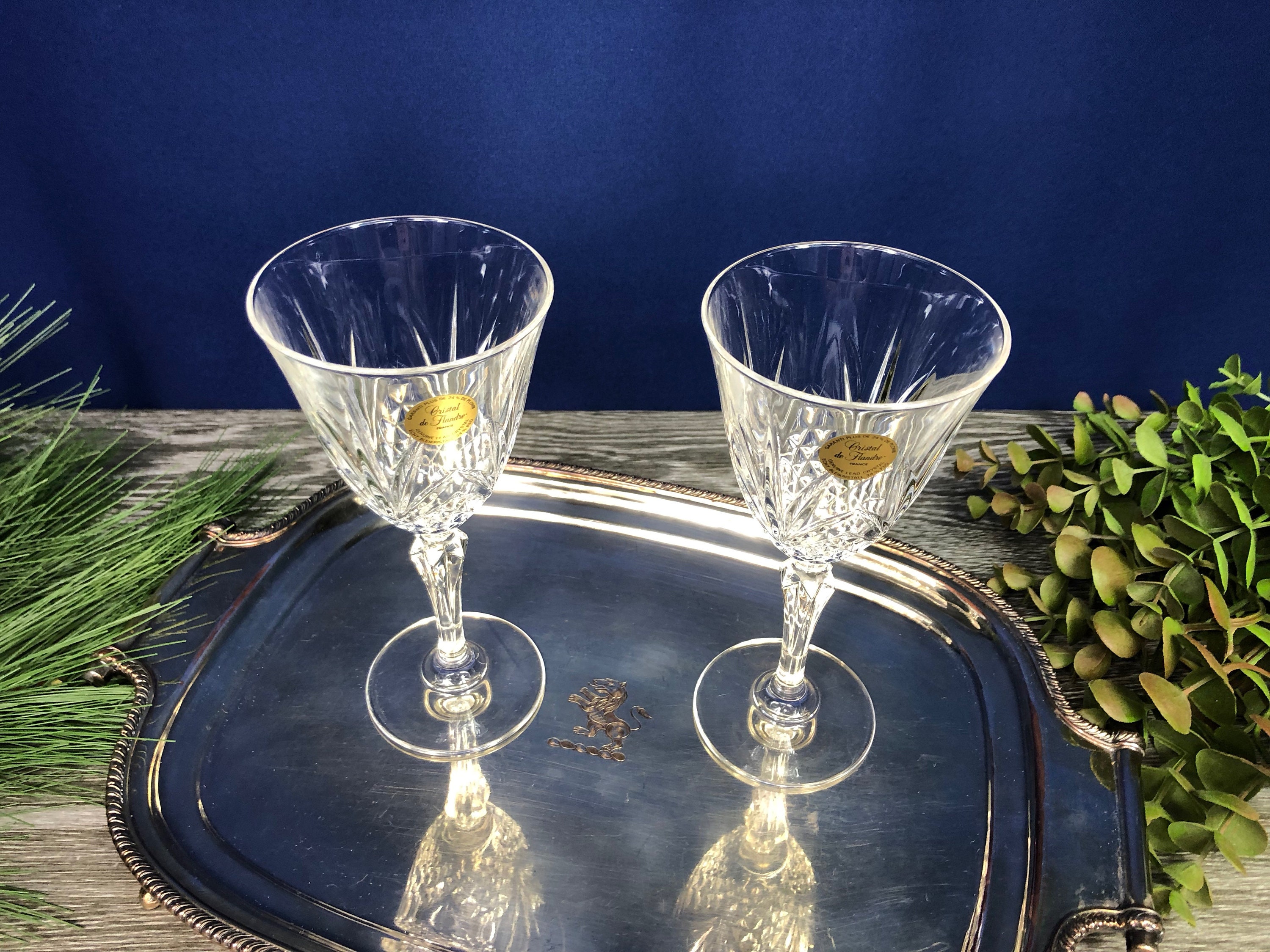 Cristal de Flandre France 24% Lead Crystal Wine Glasses 2 Sets of 4 -  Dauphine