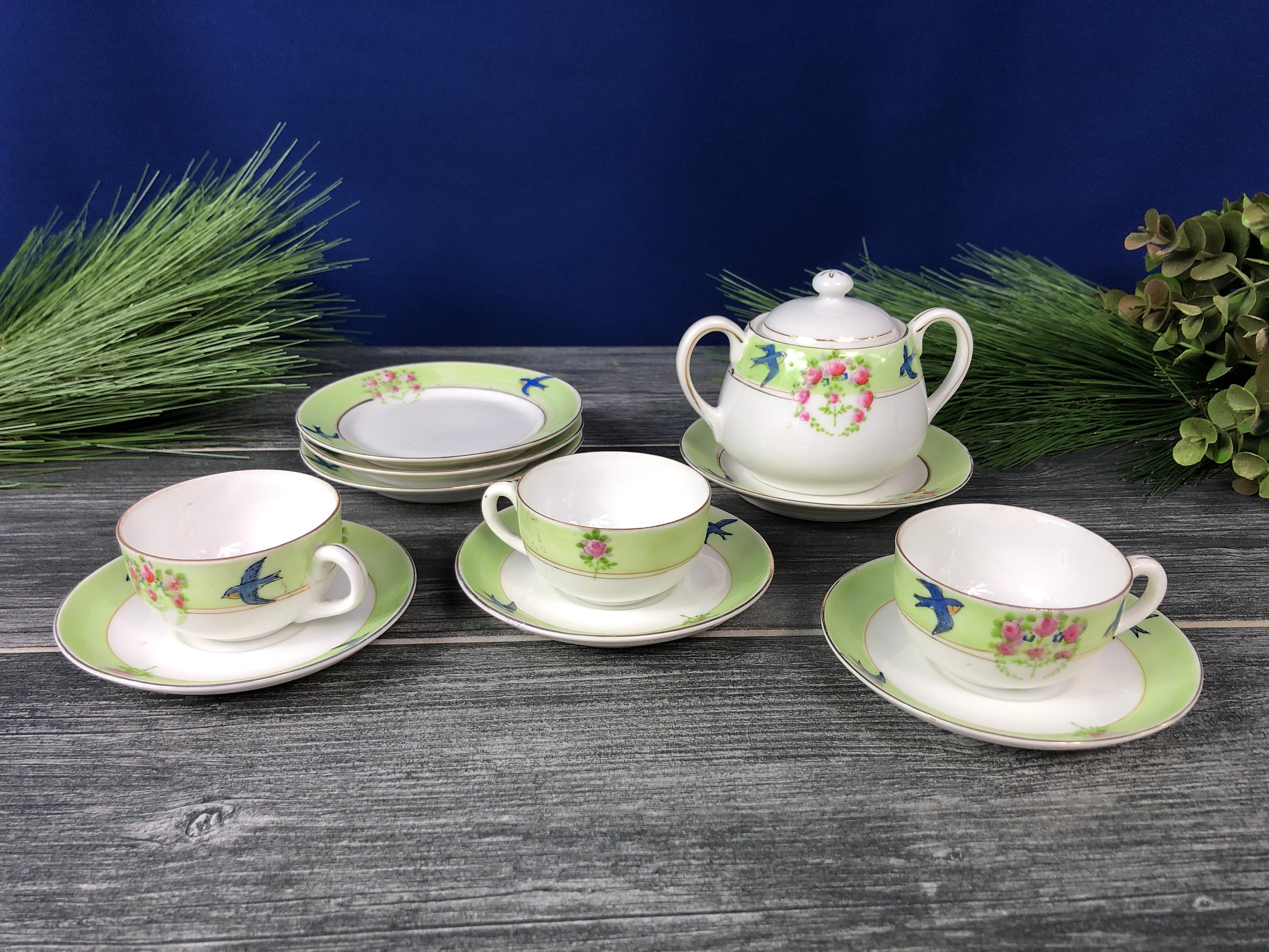 青色の花と鳥の装飾 陶器の鉢 Hand Painted Vintage Noritake Bluebird - Etsy