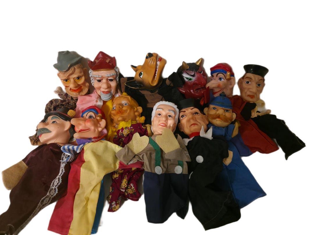 Old Puppet C Reddy Set of 12 Vintage Hand Puppets – Classic Characters & Devil Wolf ...