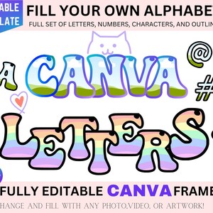 Canva frame template alphabet set,blank letters,transparent groovy letters,digital download, editable numbers, drag and drop