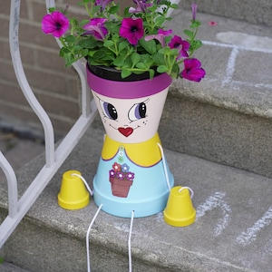 Flower pot people, GIRLE KID « Annemarie » métal enduit de haute qualité pas de rouille et les conditions météorologiques difficiles approuvé et la livraison gratuite dans le monde entier
