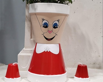 Christmas Mrs Claus flower pot people home decoration high quality coated metal no rust and harsh weather approved