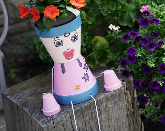 Flower pot people,BABY GIRLE "Chantel" high quality coated metal no rust and harsh weather approved AND Free Shipping Worldwide