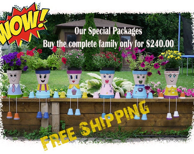 Flower pot people,"Complete Family" high quality coated metal no rust and harsh weather approved AND Free Shipping Worldwide