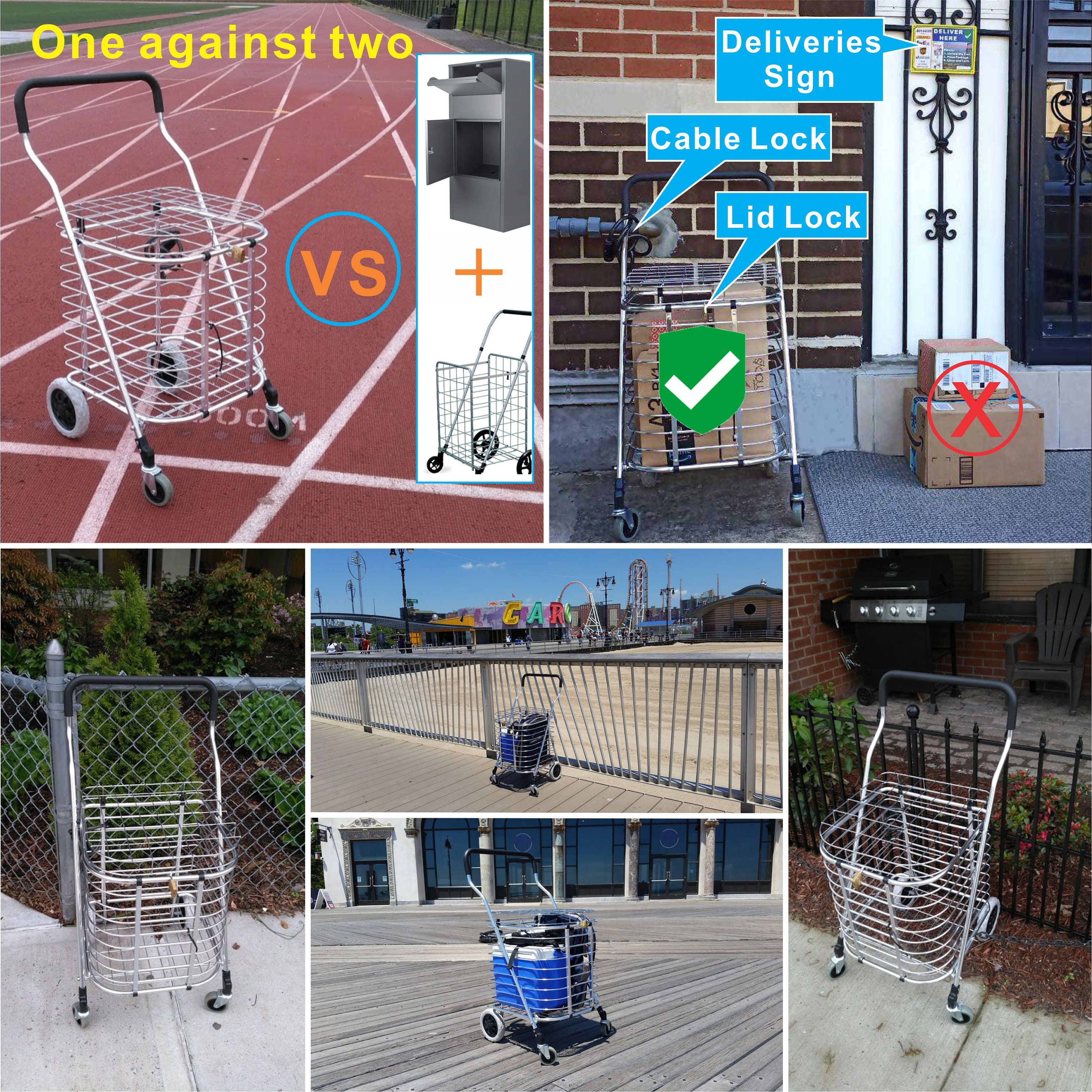 Locking Package Delivery Cart | Secure Shopping Cart With Lid & Cable ...