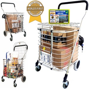 Secure Package Receiving|Prevent Porch Pirates by Fashionable Folding Utility Cart with Lid, Delivery Sign & Two Locks|Amazing Shopping Cart
