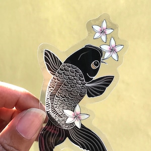 Black and White Ying Yang Koi Pisces Fish Glitter Vinyl and Gold Mirror Vinyl Sticker Bundle