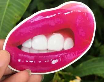 Snerende roze glanzende lip waterdichte sticker - laptop, bidon