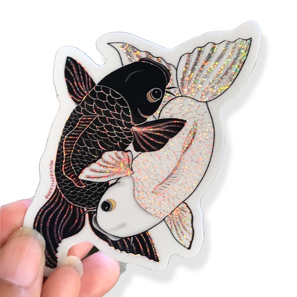 Black and White Ying Yang Koi Pisces Fish Vinyl Sticker