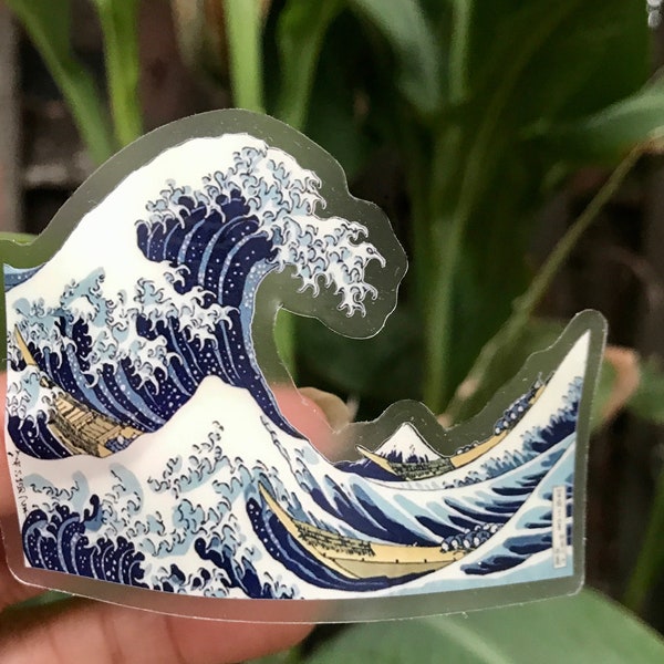 The Great Wave by Hokusai Vinyl Transparent Sticker Water Bottle sticker Laptop Sticker