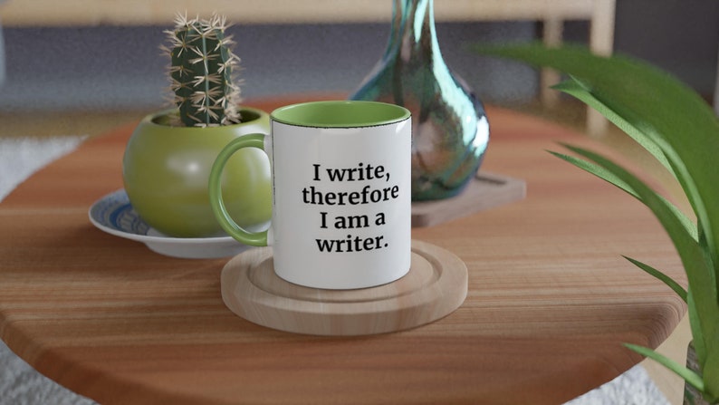 Motivational mug for writers. White ceramic 11oz mug with green colour inside. The perfect birthday gift for writers!