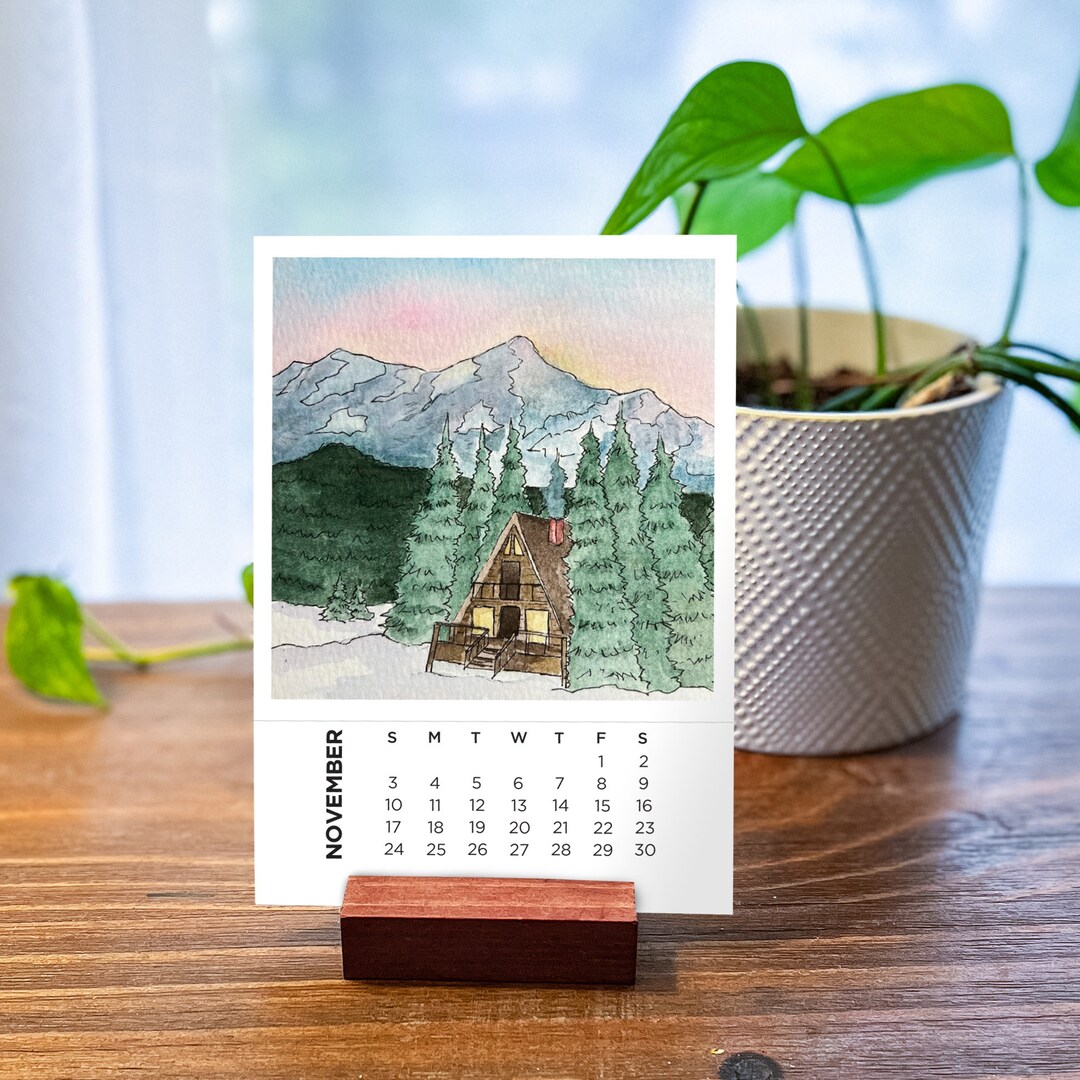 Watercolor Landscape Art Desk Calendar 2024, Watercolor Calendar, Desk ...