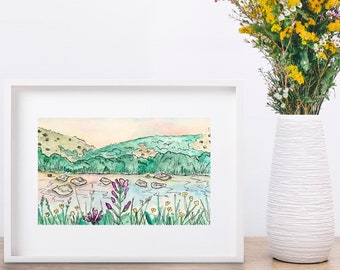 Logan Canyon Utah Sunrise  flower Mountains watercolor, Utah Art Print, Flower Watercolor art, watercolor art, watercolor mountains