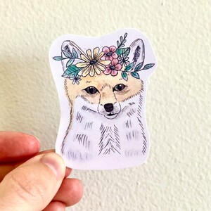 Flower crown fox art watercolor vinyl sticker, watercolor fox art decal, woodland animal art decal,  watercolor decal