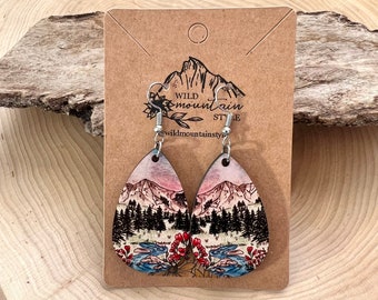 Watercolor wood Fireweed flowers mountain Earrings dangle | Utah Jewelry | mountain earrings | Teardrop Dangle Earrings  | wearable art
