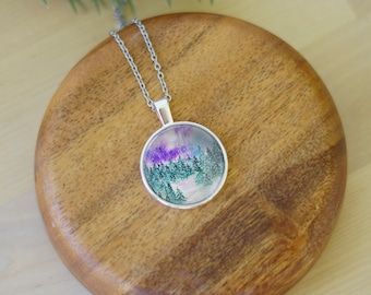 Galaxy Forest mountain necklace / mountain necklace / Watercolor necklace / mountain necklace / landscape necklace / original art necklace