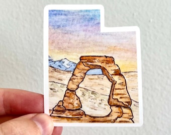 Utah arches watercolor art vinyl sticker, mountain art sticker, Utah art decal, mountain art sticker, Utah art sticker