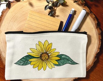 Balsamroot Flower Canvas Zipper Makeup Bags, Cosmetic Bag Pouch with Zipper, Artist Gift, Travel Art Bag, pencil pouch