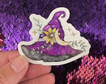 Witch hat watercolor art sticker, witch art decal , laptop decal, waterproof sticker