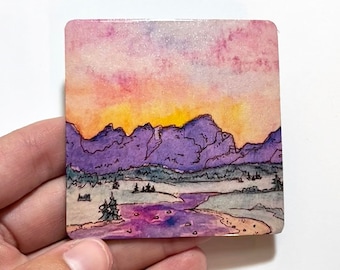 Sawtooth Mountains Watercolor refrigerator magnet, artwork magnet, watercolor magnet, mountain magnet