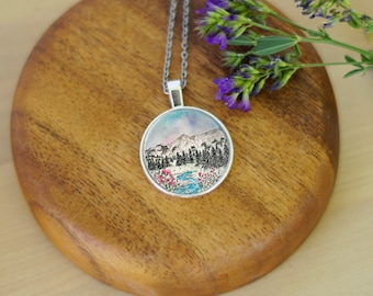 Fireweed Flowers mountain stainless steel necklace / mountain necklace / Watercolor necklace / landscape necklace / original art necklace