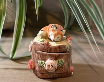 ceramic fox jewelry box, trinket box, ceramic animal, ceramic fox, mini storage box