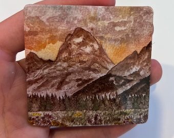 Teton Mountains Watercolor refrigerator magnet, artwork magnet, watercolor magnet, mountain magnet