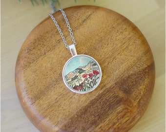 Indian Paintbrush fall mountain necklace / mountain pendant  / Watercolor jewelry / mountain jewelry / landscape jewelry
