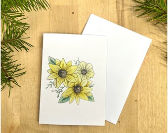 Sunflower Bunch 5.5x4.25 Watercolor Card, Blank Card, mountain card, watercolor card, Original Art Card