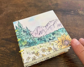 Sunflower Handmade mini 3x3 Watercolor Book, Art Journal, Field Sketchbook, Travel Art Book, Watercolor Book, Pocket Painting Book