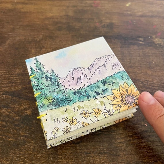 Sunflower Handmade Mini 3x3 Watercolor Book, Art Journal, Field