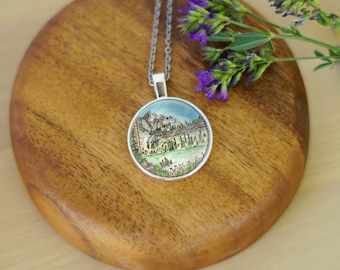 Mountain Lake Necklace / Watercolor necklace / mountain necklace / landscape necklace / Original art necklace / Utah necklace