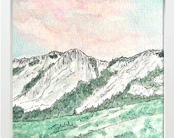 Wellsville Mountains sunrise Watercolor Utah Art Print, Utah Art, mountain art, watercolor art