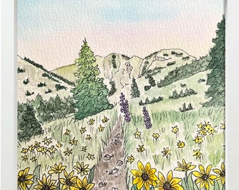 High Creek Wildflower Trail Utah Watercolor Art Print, Utah Art, mountain art, watercolor art