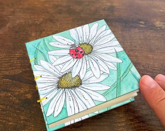 Ladybug daisy Handmade mini 3x3 Watercolor Book, Art Journal, Field Sketchbook, Travel Art Book, Watercolor Book, Pocket Painting Book