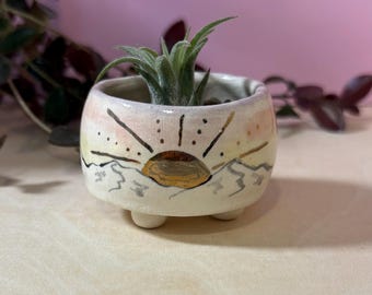 Mini Ceramic sunrise mountain Air plant holder pot, ceramic mini planter, mini plant pot, mini plant holder, handmade ceramic plant pot