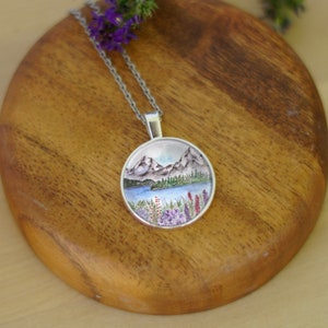 Wild flowers mountain necklace / mountain necklace / Watercolor necklace / landscape necklace / original art necklace / flower necklace