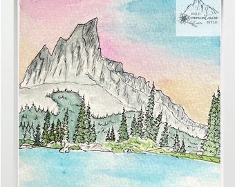 Sawtooth Mountain lake Art Print, Mountain art print, Idaho Art, mountain art, watercolor art print, watercolor mountains