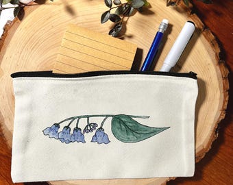 Blue Bell Flower Canvas Zipper Makeup Bags, Cosmetic Bag Pouch with Zipper, Artist Gift, Travel Art Bag, pencil pouch