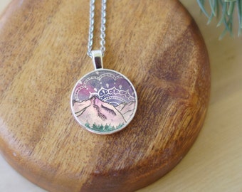 Galaxy Mountain necklace / Watercolor necklace / mountain necklace / landscape necklace / original Art necklace