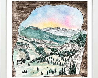 Logan Utah Wind Caves Watercolor Print, Utah Art, mountain art, watercolor art